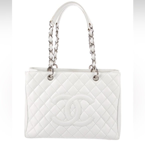 Authentic Chanel GST Grand Shopping Tote White Caviar Silver Hardware - Picture 3 of 9